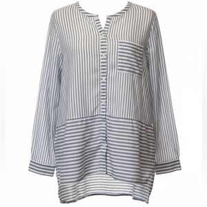 J. Jill 100% Cotton Button Front Mixed Striped Lightweight Roll Cuff Tunic